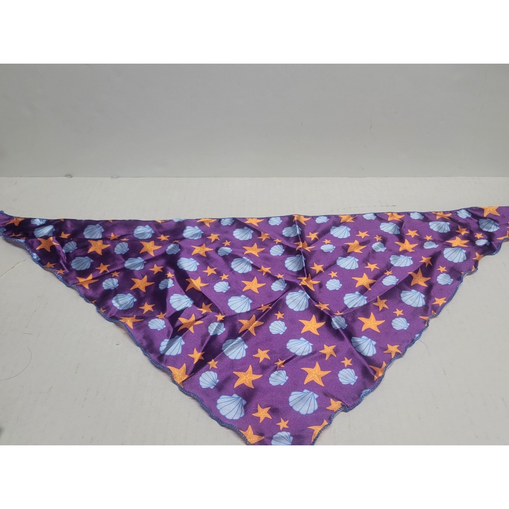 Purple Satin Nautical Seashell Starfish Triangle Bandana Scarf Mermaidcore - Picture 3 of 6